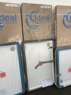 (COLLECTION ONLY) CLEAR GLASS SILVER FRAMED 1950 X 800MM SHOWER DOOR WITH A PEARLSTONE 1200 X 800MM SHOWER TRAY - RRP £955: LOCATION - A3