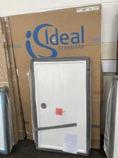 (COLLECTION ONLY) CLEAR GLASS SILVER FRAMED 1200 X 1950MM PIVOT SHOWER DOOR WITH A PEARLSTONE 1400 X 800MM SHOWER TRAY - RRP £1165: LOCATION - A3