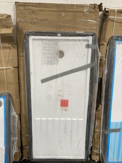 (COLLECTION ONLY) CLEAR GLASS BLACK FRAMED 1950 X 1100MM WET ROOM PANEL WITH A PEARLSTONE 1700 X 800MM WALK IN SHOWER TRAY - RRP £1265: LOCATION - A5