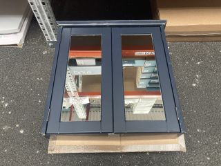 WALL MOUNTED 2 DOOR MIRRORED BATHROOM CABINET IN A INDIGO FRAME 600 X 600 X 140MM - RRP £315: LOCATION - RACKING 1