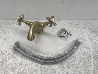 MODERN CROSSHEAD MONO BASIN MIXER TAP IN BRUSHED GOLD - RRP £245: LOCATION - RACKING 2