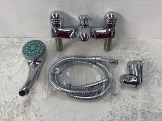 DECK MOUNTED BSM IN CHROME WITH MULTI FUNCTION HANDSET & HOSE WITH WALL MOUNTING BRACKET TO INCLUDE MONO BASIN MIXER TAP TAP & CHROME SPRUNG WASTE - RRP £475: LOCATION - RACKING 3