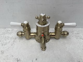 TRADITIONAL TRIPLE EXPOSED SHOWER VALVE IN BRUSHED GOLD - RRP £675: LOCATION - RACKING 4