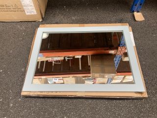 (COLLECTION ONLY) WALL HUNG LIGHT BLUE FRAMED BATHROOM MIRROR 585 X 800MM - RRP £215: LOCATION - RACKING 4