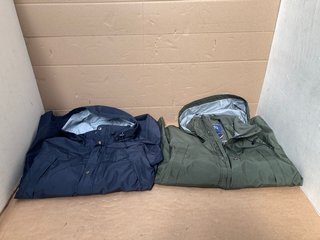 2 X MENS RAGING BULL WATERPROOF RAIN JACKETS 1 X IN NAVY 1 X IN FOREST GREEN - SIZE XXL - RRP £179: LOCATION - C10