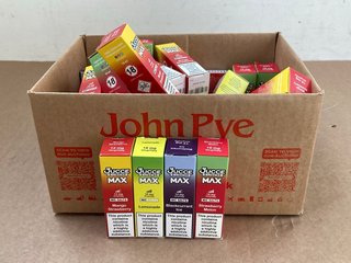 BOX OF ASSORTED JUCCE E-LIQUIDS IN ASSORTED FLAVOURS TO INCLUDE MANGO STRAWBERRY NIC SALTS (PLEASE NOTE: 18+YEARS ONLY. ID MAY BE REQUIRED): LOCATION - WA3