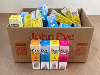 BOX OF ASSORTED JUCCE E-LIQUIDS IN ASSORTED FLAVOURS TO INCLUDE COCONUT NIC SALTS (PLEASE NOTE: 18+YEARS ONLY. ID MAY BE REQUIRED): LOCATION - WA3