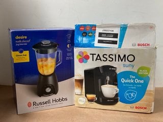 BOSCH TASSIMO SUNY 'SPECIAL EDITION' 1300W COFFEE MACHINE - MODEL TAS3102GB TO INCLUDE RUSSELL HOBBS DESIRE JUG BLENDER IN MATTE CHARCOAL: LOCATION - WA5