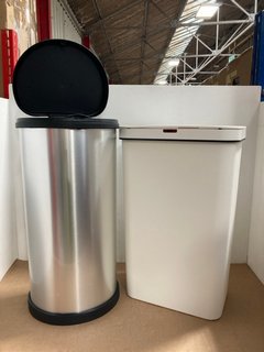 TOWER BATTERY-OPERATED 50L DISPOSABLE SENSOR BIN - MODEL T838005C TO INCLUDE CURVER 40L TOUCH TOP BIN IN SILVER: LOCATION - WA8