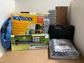 QTY OF ASSORTED OUTDOOR ITEMS TO INCLUDE HOZELOCK WALL MOUNTED FAST REEL - RRP £113: LOCATION - WA11