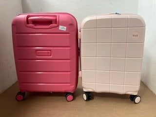 2 X ROCK WHEELED HARD SHELL SUITCASES IN PINK AND LIGHT PINK: LOCATION - A 17