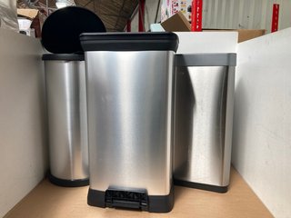 EKO MIRAGE X SENSOR BIN WITH 2 X 20L REMOVABLE INNER BUCKETS IN BRUSHED CHROME TO INCLUDE CURVER DECO BIN 50L IN BRUSHED SILVER TO INCLUDE CURVER DECO 40L BIN IN BRUSHED SILVER: LOCATION - A 10