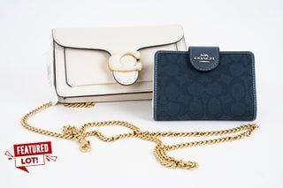 COACH TABBY CROSSBODY WRISTLET IN BRASS/CHALK TO INCLUDE COACH MEDIUM CORNER ZIP WALLET IN SIGNATURE JACQUARD DARK DENIM - COMBINED RRP £500: LOCATION - BOOTH