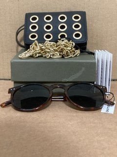 ALLSAINTS TALLULAH EYE CROSSBODY PURSE TO INCLUDE CLAUDIE PIERLOT BAG CHAIN TO ALSO INCLUDE JACK & JONES SUNGLASSES: LOCATION - A 6