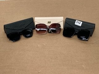 3 X ASSORTED SUNGLASSES TO INCLUDE PRIVE REVAUX SQUARE SUNGLASSES IN BLACK WITH UV PROTECTION: LOCATION - A 5