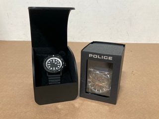 POLICE MENS TUNEFUL MULTIFUNCTIONAL WATCH WITH BLACK DIAL AND NAVY STRAP TO INCLUDE ARMANI EXCHANGE LEONARDO WATCH 42MM IN BLACK AND WHITE - COMBINED RRP: £ 189.00: LOCATION - A 5