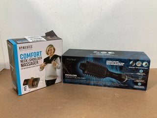 HOMEDICS COMFORT NECK & SHOULDER MASSAGER WITH HEAT TO INCLUDE REVAMP PRO GLOSS [PERFECT BLOW DRY HAIR STYLER: LOCATION - A 4