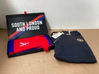 CRYSTAL PALACE FC WOOLEN SCARF TO INCLUDE CHELSEA FC MENS HOODIE IN BLACK-UK SIZE L: LOCATION - A2