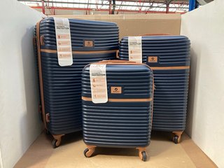 EAGLE LIGHTWEIGHT ULTIMATE PROTECTION 3 PIECE HARDSHELL WHEELED SUITCASE SET IN NAVY- RRP £129.99: LOCATION - B9