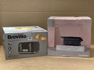 BREVILLE CURVE COLLECTION 4 SLICE TOASTER IN GREY TO INCLUDE CUISINART 2-IN-1 SANDWICH MAKER: LOCATION - B15