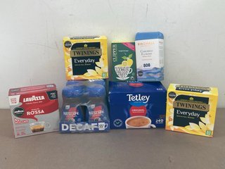 QTY OF ASSORTED HOT BEVERAGE ITEMS TO INCLUDE 240 PACK OF TETLEY TEA BAGS - BBE 05.26: LOCATION - B16