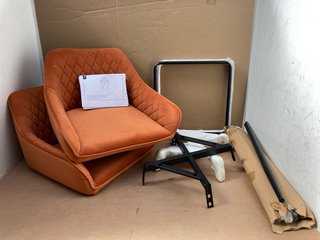 PAIR OF BAR STOOLS IN ORANGE VELVET: LOCATION - C15