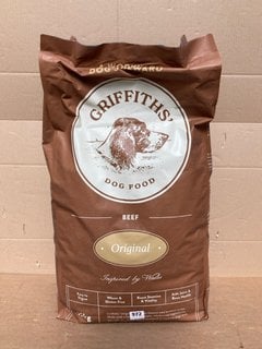 15KG BAG OF GRIFFITHS ORIGINAL DOG FOOD WITH BEEF- BBE 15.7.25: LOCATION - C12