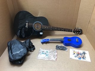 3RD AVE CLASSIC GUITAR IN BLACK TO INCLUDE MARTIN SMITH UK-212-BL UKULELE IN BLUE: LOCATION - AR4