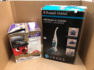 HENRY TURBO VACUUM CLEANER IN RED/BLACK TO INCLUDE RUSSELL HOBBS REFRESH & CLEAN CARPET CLEANER IN WHITE/BLUE: LOCATION - AR12