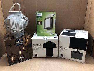 5 X ASSORTED HOUSEHOLD LIGHTING ITEMS TO INCLUDE JOHN LEWIS & PARTNERS MUSHROOM LED TOUCH LAMP: LOCATION - BR5