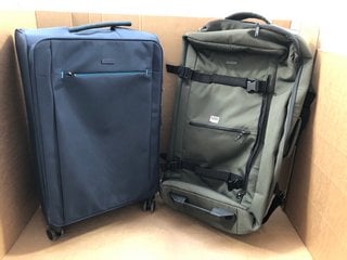 LARGE SECURE FABRIC DUFFLE/CASE IN KAHKI GREEN TO INCLUDE JOHN LEWIS & PARTNERS SOFT SHELL SUITCASE IN NAVY: LOCATION - BR9