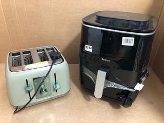 TEFAL LARGE SINGLE BASKET AIR FRYER TO INCLUDE KENWOOD 4 SLOT TOASTER IN MINT GREEN: LOCATION - BR10