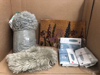 QTY OF ASSORTED HOUSEHOLD ITEMS TO INCLUDE FAUX FUR CARPET IN NATURAL: LOCATION - BR10