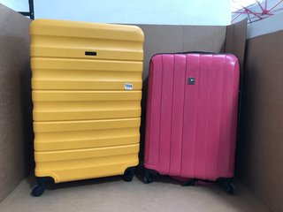 2 X JOHN LEWIS & PARTNERS HARDSHELL SUITCASES IN PINK & YELLOW: LOCATION - BR10