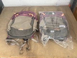 2 X OSPREY NEBULA PASHMINA BACK PACKS IN TAN CONCRETE - COMBINED RRP £156: LOCATION - BR15