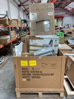 PALLET OF ASSORTED APPLIANCES & HOUSEHOLD ITEMS TO INCLUDE GLASS SLIDING DOOR MOVING PANEL: LOCATION - A7 (KERBSIDE PALLET DELIVERY)