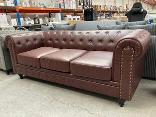 CHESTERFIELD LEATHER 3 SEATER SOFA IN BROWN: LOCATION - A1