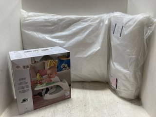 MAMAS AND PAPAS COT MATTRESS IN WHITE TO INCLUDE MAMAS AND PAPAS BABY SNUG 2 STAGE FLOOR SUPPORT SEAT WITH PLAY TRAY: LOCATION - A8