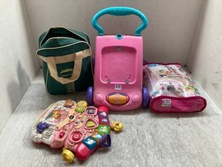 QTY OF ASSORTED CHILDRENS ITEMS TO INCLUDE VTECH ACTIVITY WALKER IN LIGHT PINK: LOCATION - A15