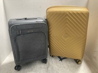 2 X ASSORTED SMALL HARDSHELL TRAVEL SUITCASES IN SLATE GREY AND GOLD: LOCATION - B15