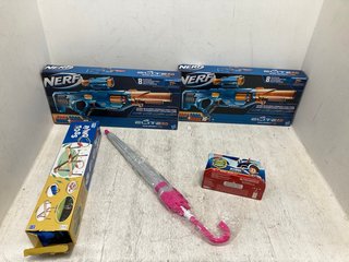 5 X ASSORTED CHILDRENS TOYS TO INCLUDE GRASSHOPPER GAMES RING TOSS , 2 X NERF ELITE 2.0 EAGLE POINT RD.8 TOY GUNS: LOCATION - B5