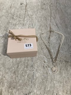 CHLOBO COUTURE ROMAN COIN PENDANT CHAIN NECKLACE IN SILVER: LOCATION - B1