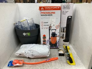 QTY OF ASSORTED HOUSEHOLD ITEMS TO INCLUDE YARD FORCE 2000W PRESSURE WASHER & BLACK + DECKER 30'' TOWER FAN WITH TIMER: LOCATION - C5