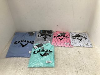 5 X ASSORTED CALLAWAY CLOTHING ITEMS TO INCLUDE SHORT SLEEVED POLO SHIRT IN LIGHT BLUE SIZE: XXL: LOCATION - D15