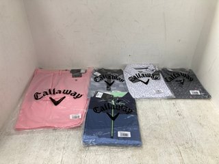 5 X ASSORTED CALLAWAY CLOTHING ITEMS TO INCLUDE ALCOHOL PRINT POLO SHIRT IN BLACK/WHITE SIZE: S: LOCATION - D15