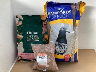 3 X ASSORTED PET FOOD ITEMS TO INCLUDE SOAR MILL SEEDS GOURMET GRIT FOR PET BIRDS 5KG BB: 08/25: LOCATION - D10