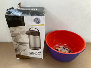 4 X ASSORTED ITEMS TO INCLUDE ELEGANT 1.9L STAINLESS STEEL AIRPOT: LOCATION - D9