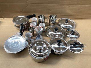 QTY OF ASSORTED KITCHEN ITEMS TO INCLUDE QTY OF BLACK CHEF STAINLESS STEEL COOKING POTS: LOCATION - D7