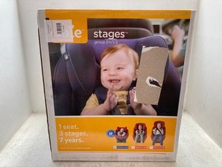 JOIE STAGES GROUP 0+/1/2 CHILDRENS CAR SEAT IN COAL RRP - £100: LOCATION - A4