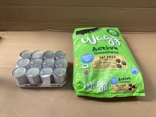 2 X ASSORTED PET FOOD ITEMS TO INCLUDE WAGG CHICKEN AND VEGETABLE DRIED DOG FOOD PACK 12KG: LOCATION - D7